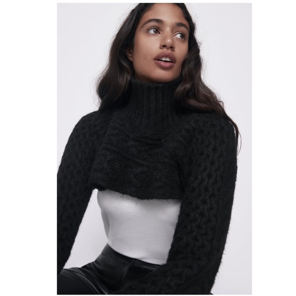 Zara black cable knit sleeve scarf blogger favorit - Picture 6 of 17